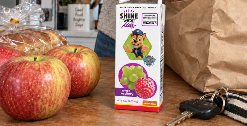 ShineWater Kids with groceries on a kitchen counter