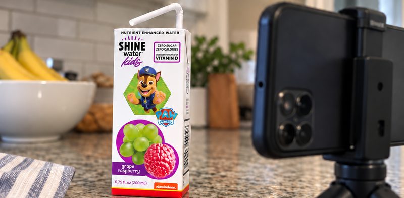 Filming a ShineWater Kids carton inside Hy-Vee