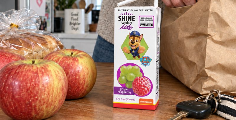 ShineWater Kids with groceries on a kitchen counter