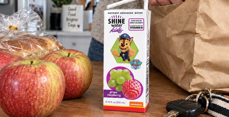 ShineWater Kids with groceries on a kitchen counter