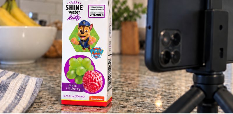 Filming a ShineWater Kids carton inside ShopRite