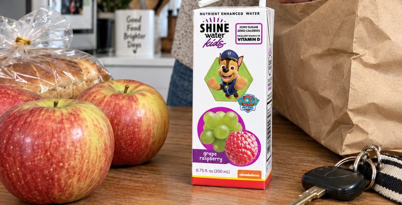 ShineWater Kids with groceries on a kitchen counter
