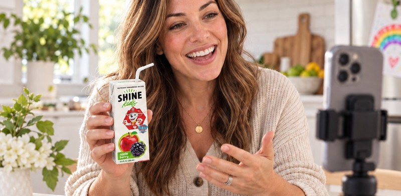 Filming a ShineWater Kids carton inside Whole Foods Market