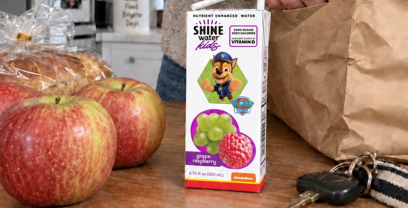 ShineWater Kids with groceries on a kitchen counter