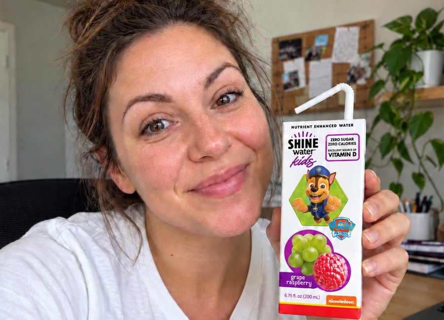 Parent creator holding a ShineWater Kids carton